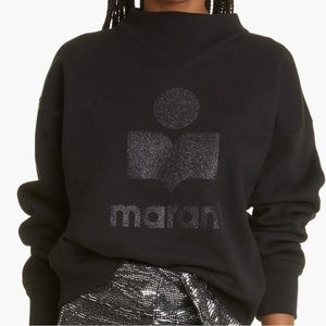 Isabel Marant Etoile Moby Glitter Logo Sweatshirt Black 34 XS